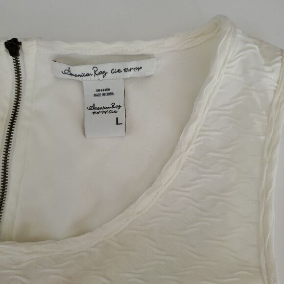 American Rag White Textured Sleeveless Fit Flare Crochet Mini Dress Womens Large - Picture 8 of 9